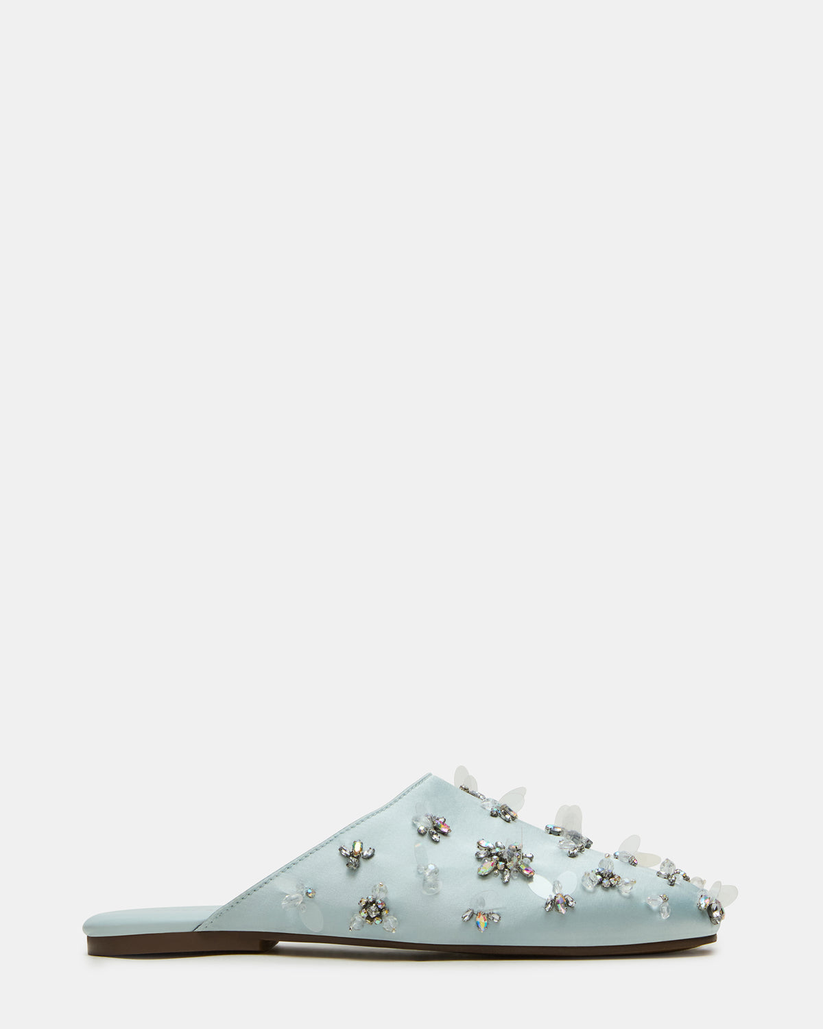 Steve Madden PEARSON Blue Satin Rhinstones Rounded-Toe Slip-On Women's Flat