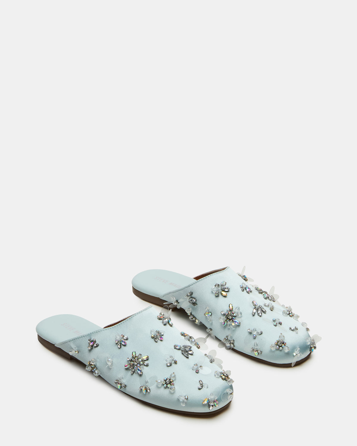 Steve Madden PEARSON Blue Satin Rhinstones Rounded-Toe Slip-On Women's Flat