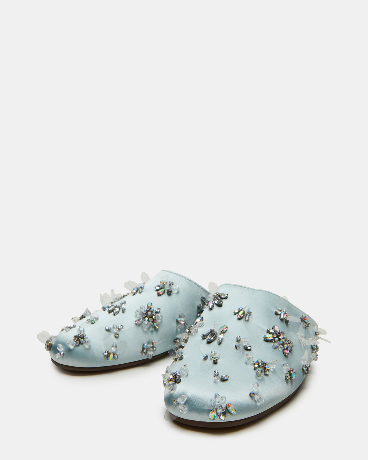 Steve Madden PEARSON Blue Satin Rhinstones Rounded-Toe Slip-On Women's Flat