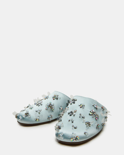 Steve Madden PEARSON Blue Satin Rhinstones Rounded-Toe Slip-On Women's Flat