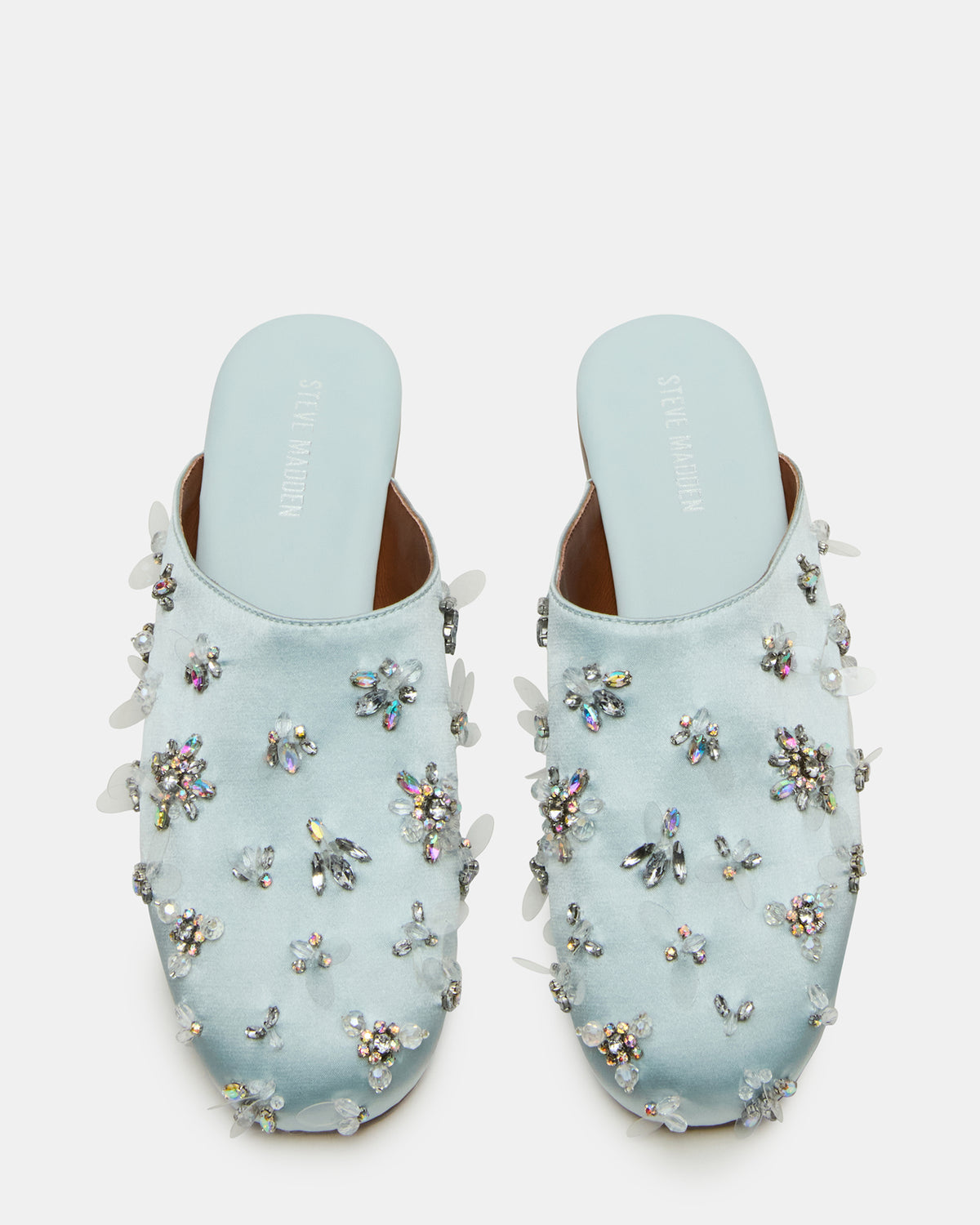 Steve Madden PEARSON Blue Satin Rhinstones Rounded-Toe Slip-On Women's Flat