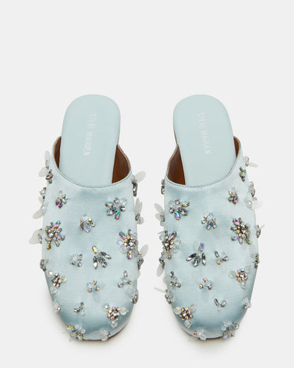 Steve Madden PEARSON Blue Satin Rhinstones Rounded-Toe Slip-On Women's Flat