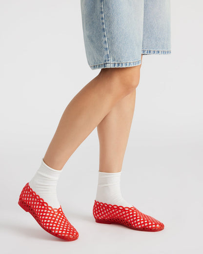 Steve Madden GROVE Red Square-Toe Jelly Women's Flat