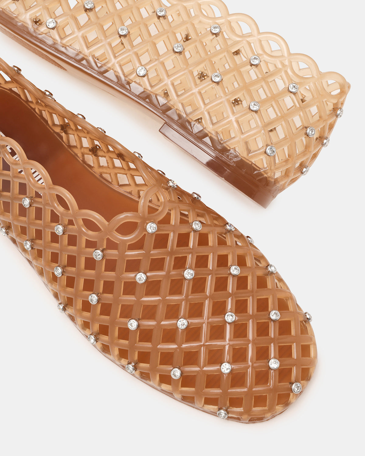 Steve Madden GROVE Tan Rhinestones Square-Toe Jelly Women's Flat