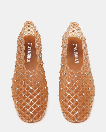 Steve Madden GROVE Tan Rhinestones Square-Toe Jelly Women's Flat