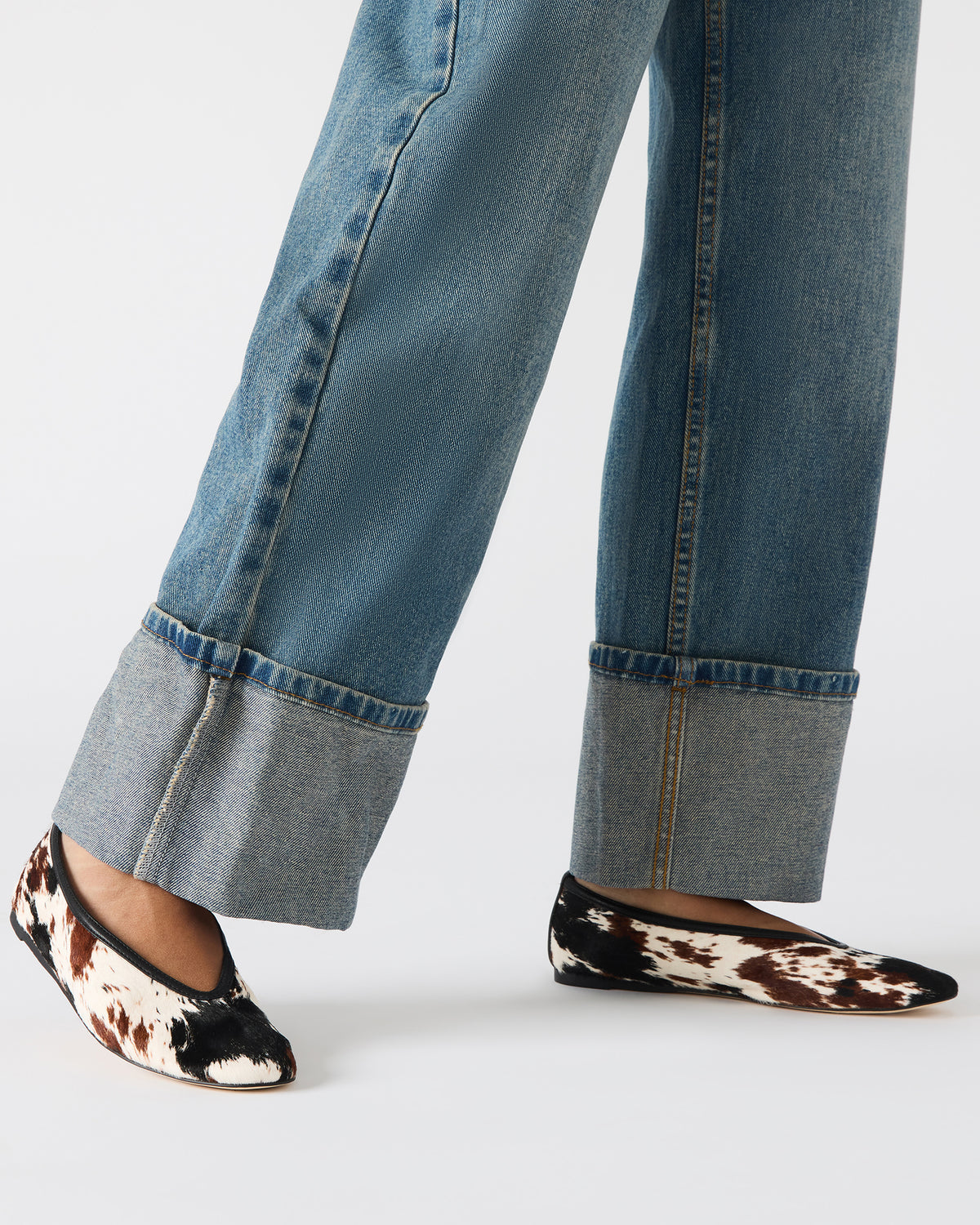Steve Madden LENI Brown Cow Print Square-Toe Ballet Women's Flat
