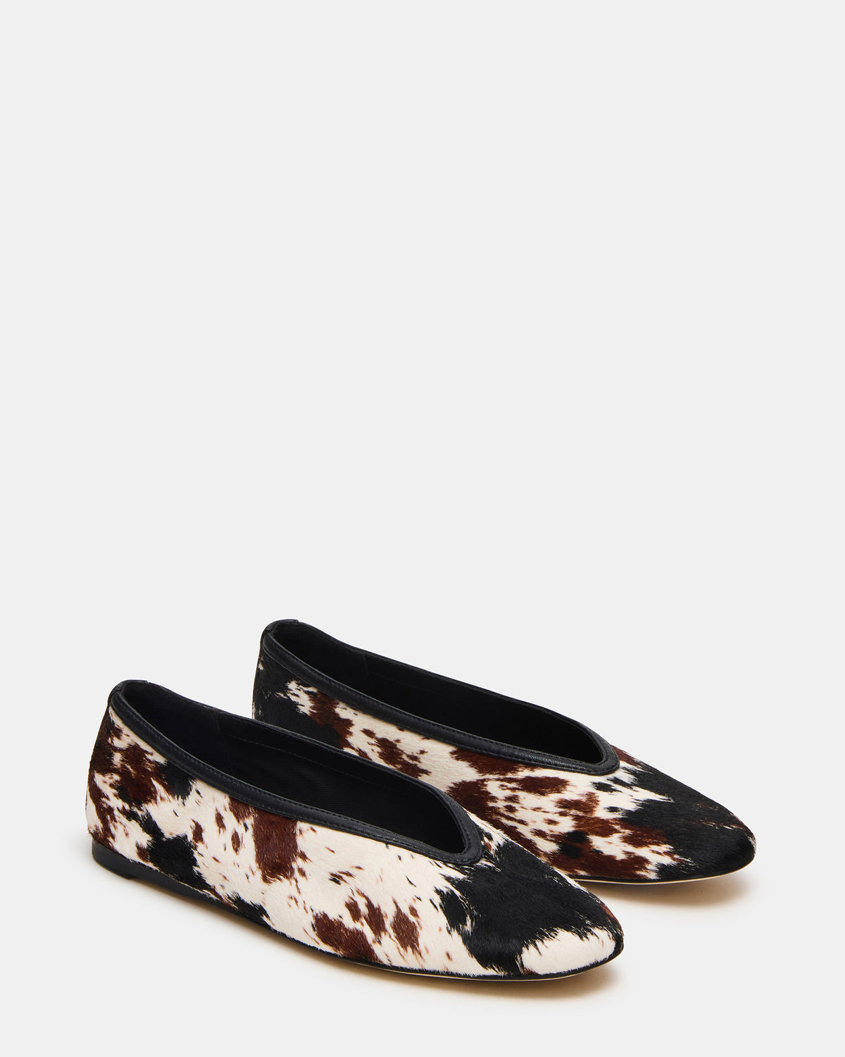Steve Madden LENI Brown Cow Print Square-Toe Ballet Women's Flat
