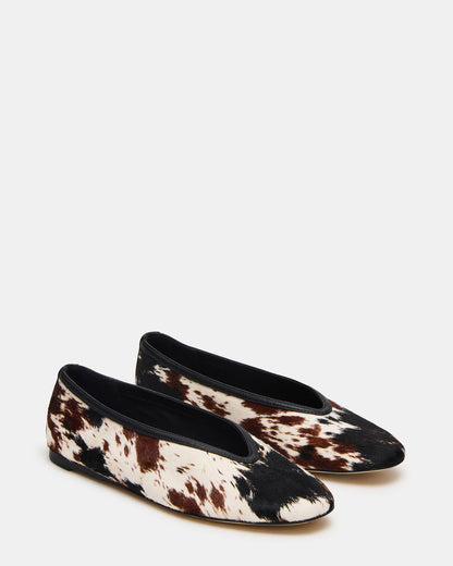 Steve Madden LENI Brown Cow Print Square-Toe Ballet Women's Flat