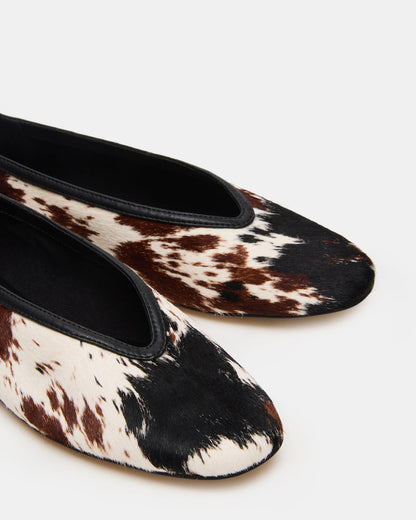 Steve Madden LENI Brown Cow Print Square-Toe Ballet Women's Flat