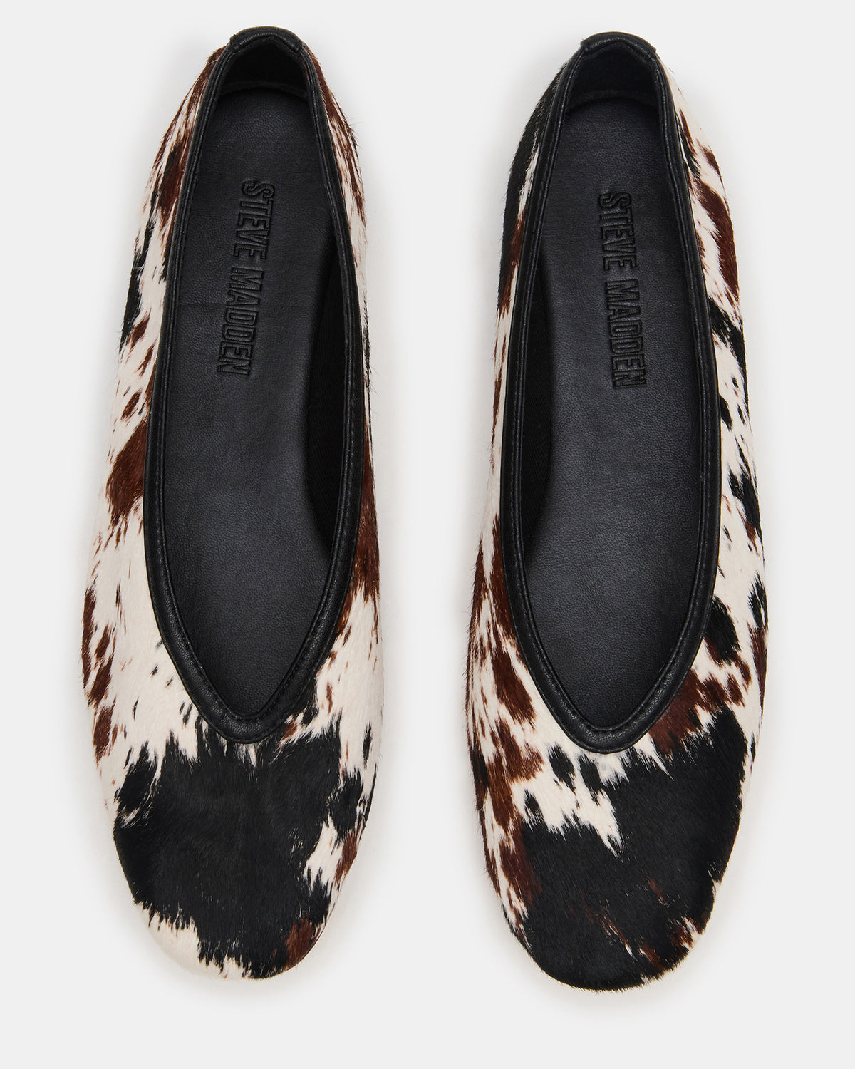Steve Madden LENI Brown Cow Print Square-Toe Ballet Women's Flat