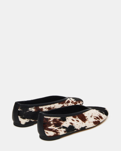 Steve Madden LENI Brown Cow Print Square-Toe Ballet Women's Flat
