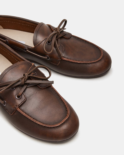 Steve Madden SAG Brown Leather Women's Boat Shoe