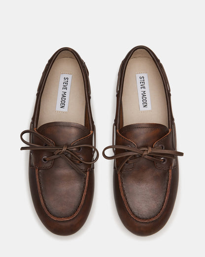 Steve Madden SAG Brown Leather Women's Boat Shoe