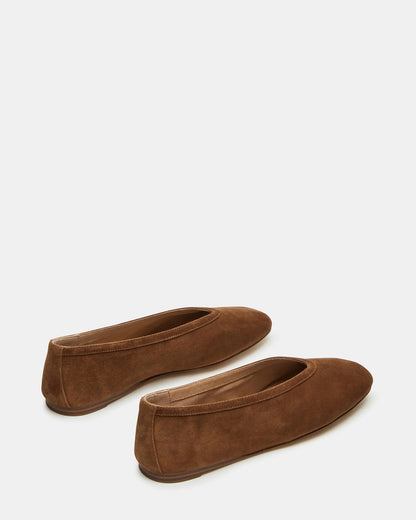 Steve Madden LENI Chestnut Suede Square-Toe Ballet Women's Flat
