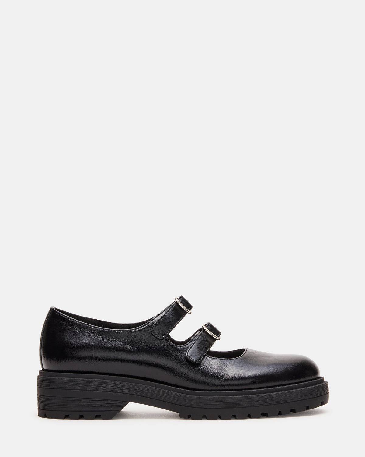 Steve Madden ALBA Black Leather Platform Lug Mary Jane Women's Loafer