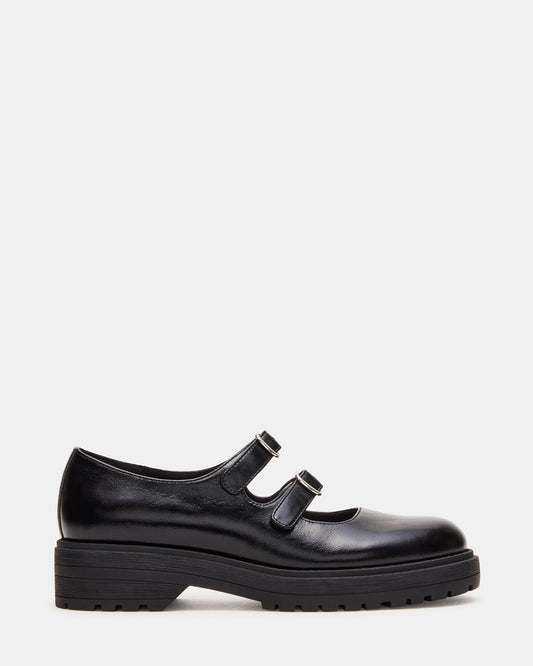 Steve Madden ALBA Black Leather Platform Lug Mary Jane Women's Loafer