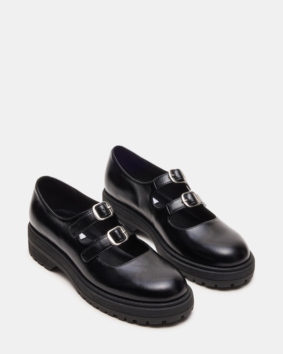 Steve Madden ALBA Black Leather Platform Lug Mary Jane Women's Loafer