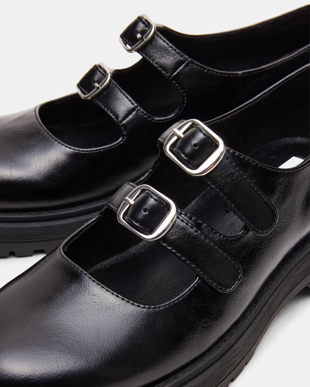 Steve Madden ALBA Black Leather Platform Lug Mary Jane Women's Loafer