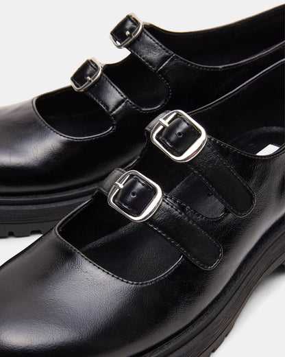 Steve Madden ALBA Black Leather Platform Lug Mary Jane Women's Loafer