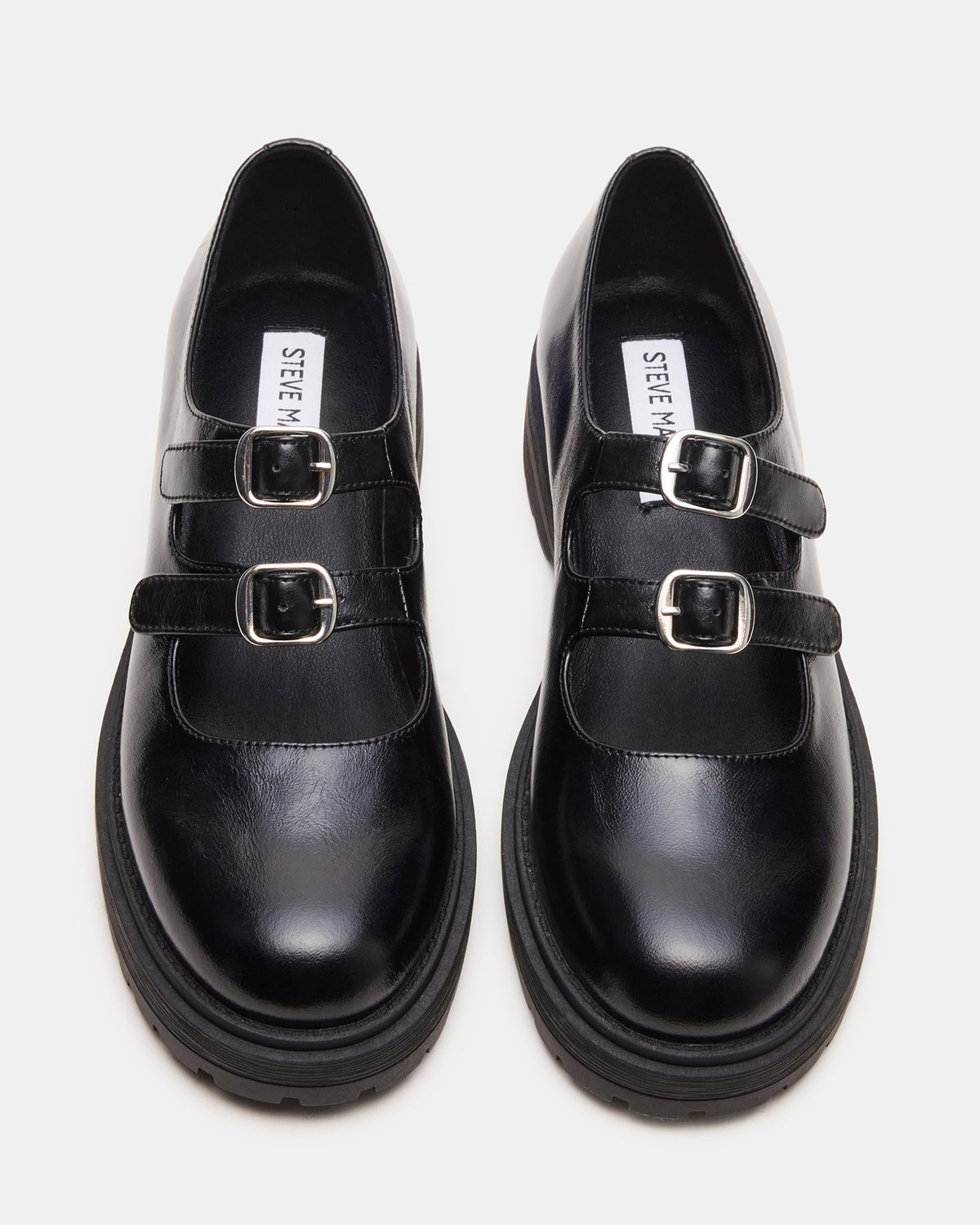 Steve Madden ALBA Black Leather Platform Lug Mary Jane Women's Loafer