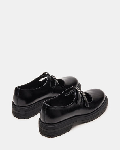 Steve Madden ALBA Black Leather Platform Lug Mary Jane Women's Loafer