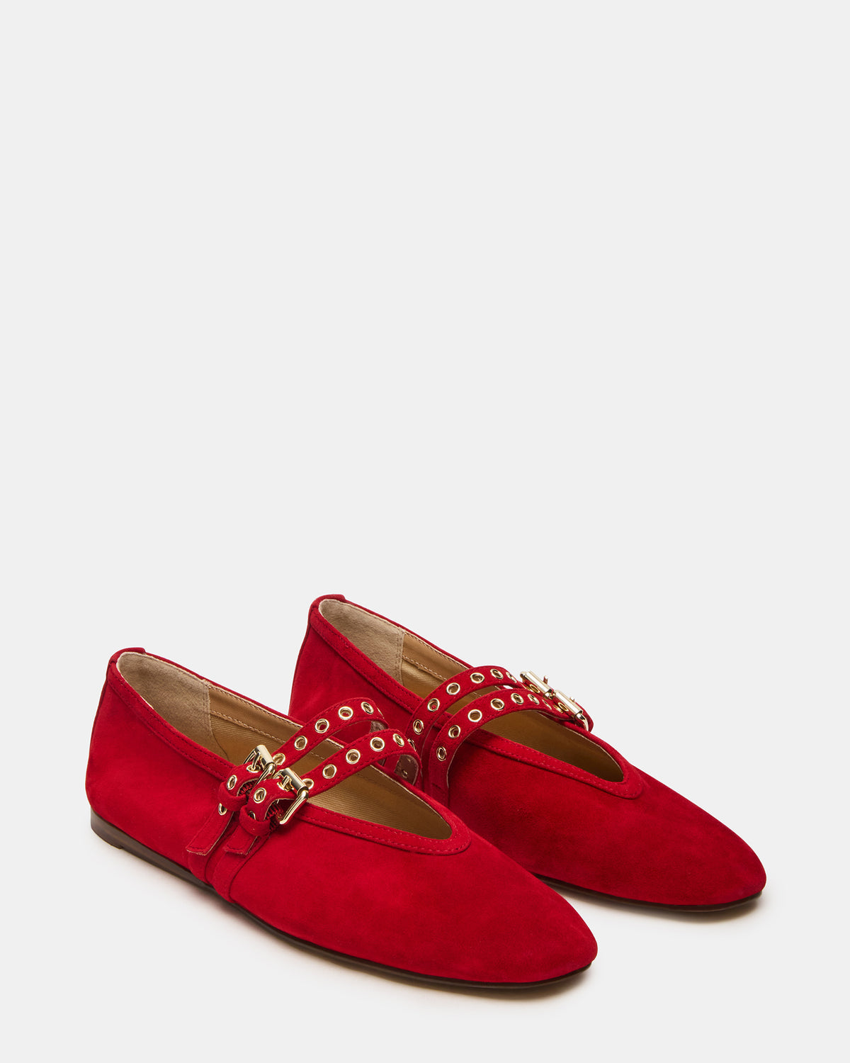 Steve Madden LYDIA Red Suede Square-Toe Mary Jane Ballet Women's Flat