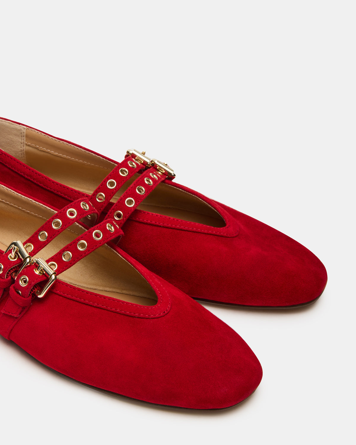 Steve Madden LYDIA Red Suede Square-Toe Mary Jane Ballet Women's Flat