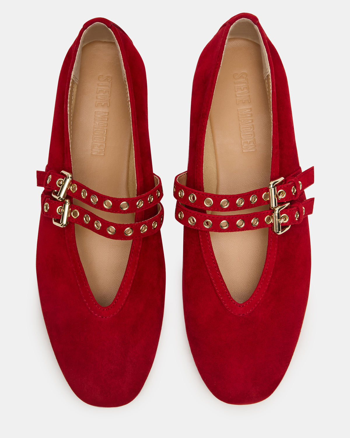 Steve Madden LYDIA Red Suede Square-Toe Mary Jane Ballet Women's Flat