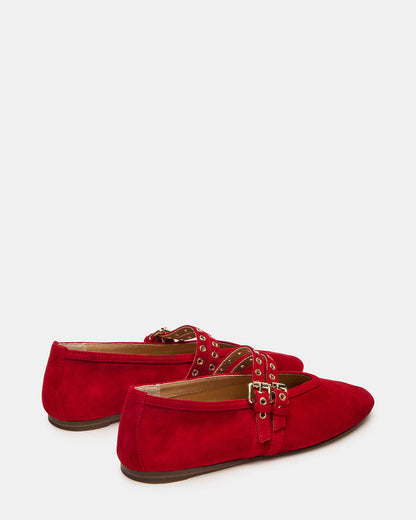 Steve Madden LYDIA Red Suede Square-Toe Mary Jane Ballet Women's Flat