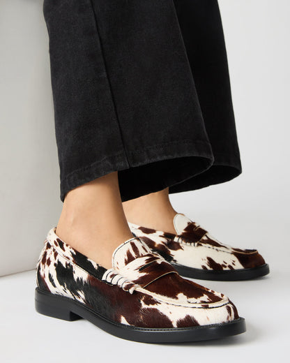 Steve Madden MADISON Brown Cow Print Women's Penny Loafer