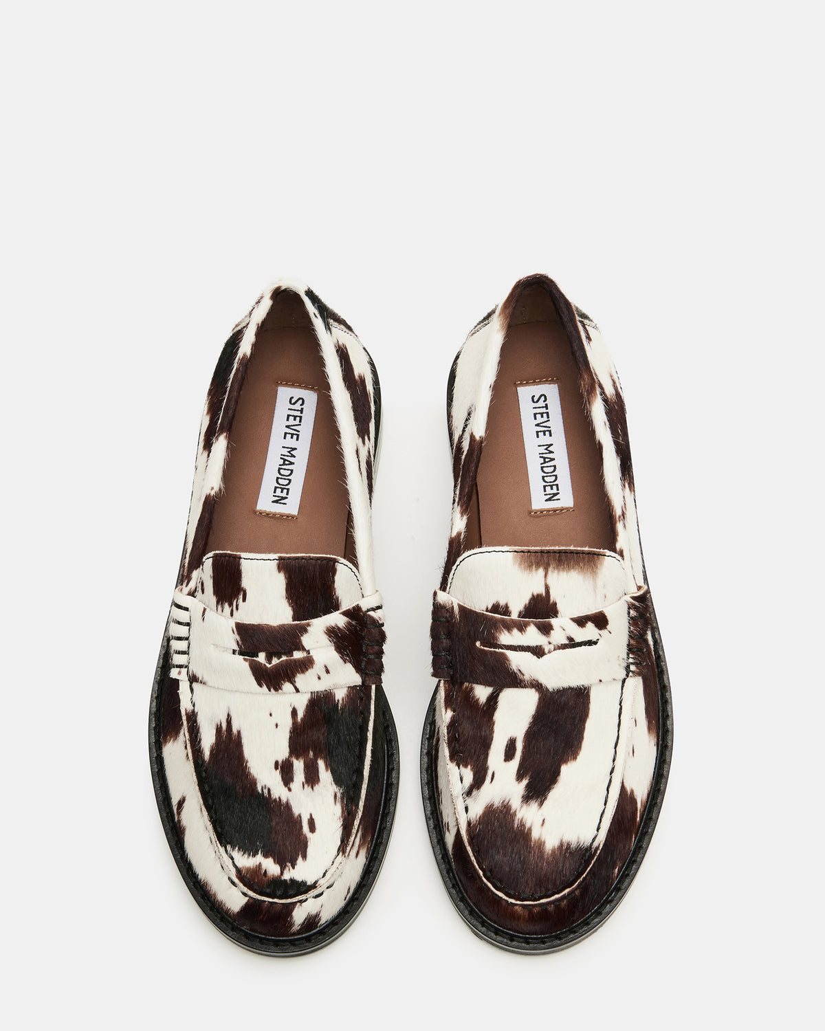 Steve Madden MADISON Brown Cow Print Women's Penny Loafer