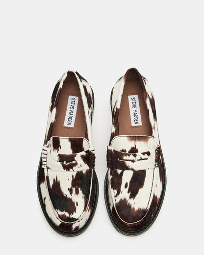 Steve Madden MADISON Brown Cow Print Women's Penny Loafer