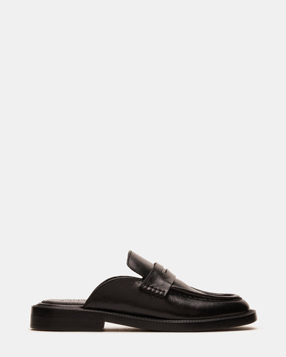Steve Madden MULBERRY Black Leather Women's Slip-On Mule Flat