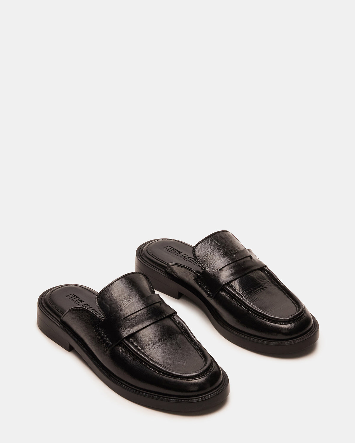 Steve Madden MULBERRY Black Leather Women's Slip-On Mule Flat