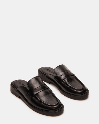 Steve Madden MULBERRY Black Leather Women's Slip-On Mule Flat