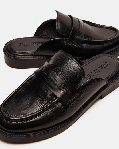 Steve Madden MULBERRY Black Leather Women's Slip-On Mule Flat