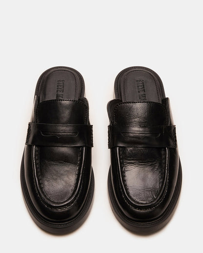 Steve Madden MULBERRY Black Leather Women's Slip-On Mule Flat