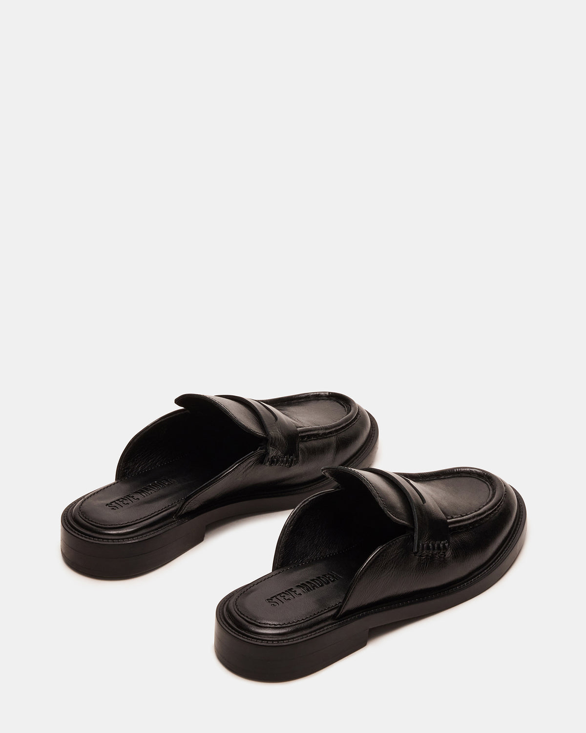 Steve Madden MULBERRY Black Leather Women's Slip-On Mule Flat