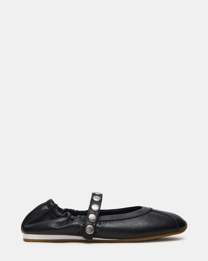 Steve Madden ANAYA Black Leather Studs Mary Jane Ballet Women's Flat