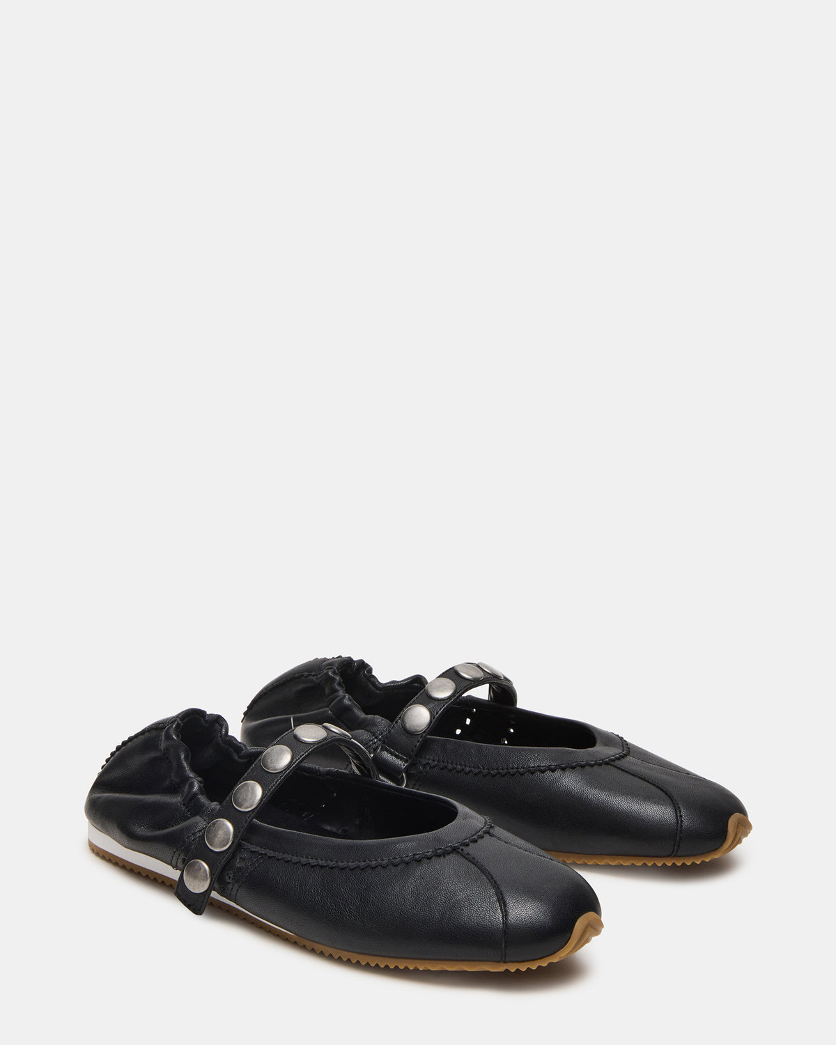 Steve Madden ANAYA Black Leather Studs Mary Jane Ballet Women's Flat