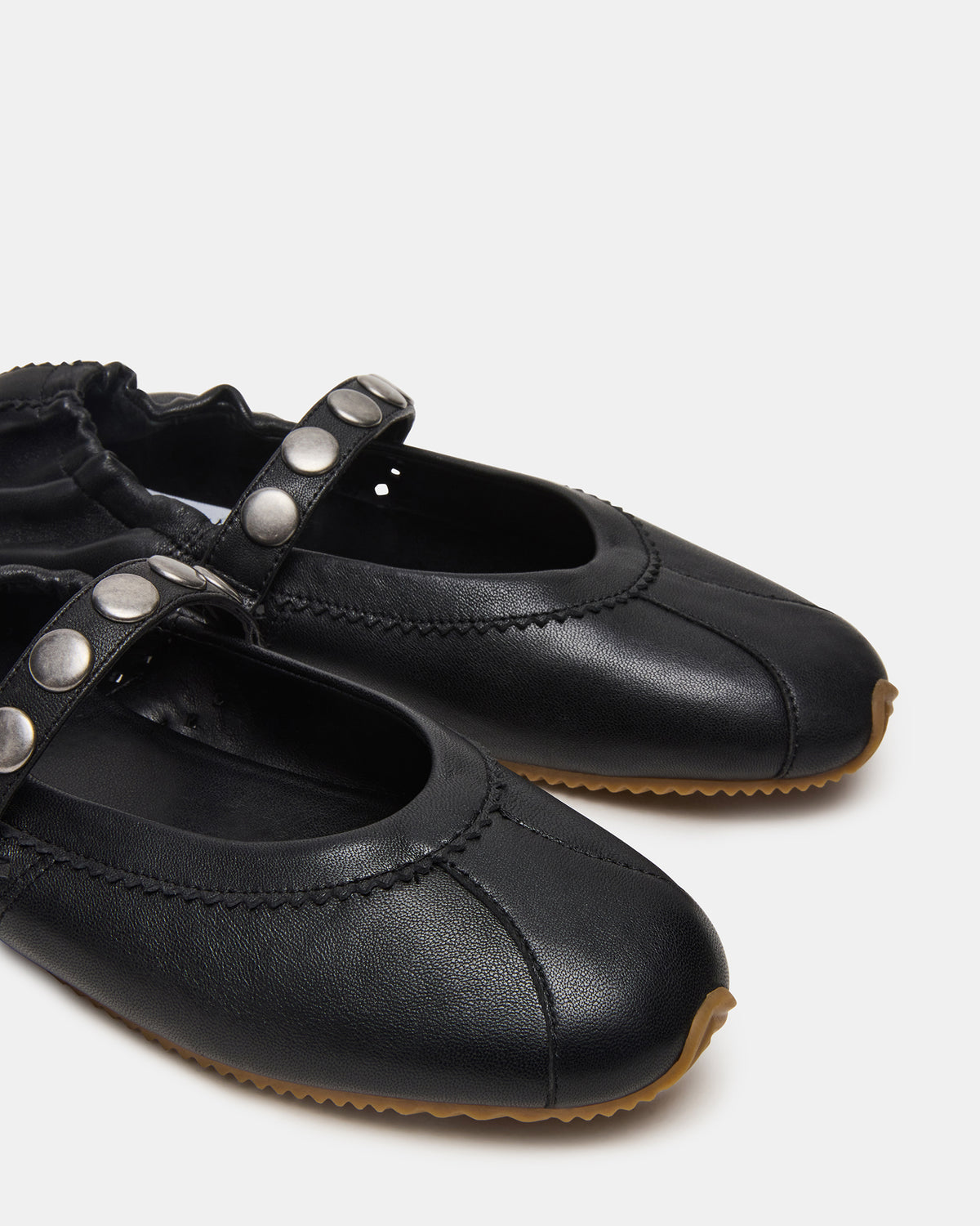 Steve Madden ANAYA Black Leather Studs Mary Jane Ballet Women's Flat