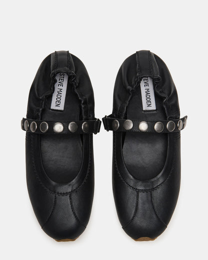 Steve Madden ANAYA Black Leather Studs Mary Jane Ballet Women's Flat