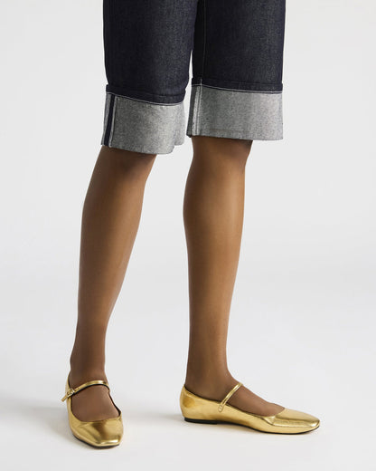 Steve Madden MAPLE Gold Leather Women's Mary Jane Ballet Flat