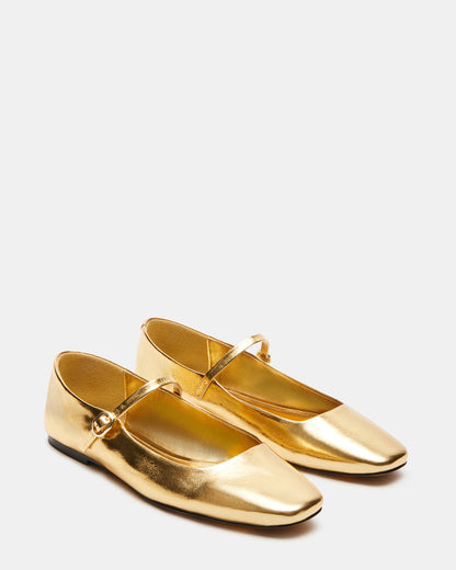 Steve Madden MAPLE Gold Leather Women's Mary Jane Ballet Flat