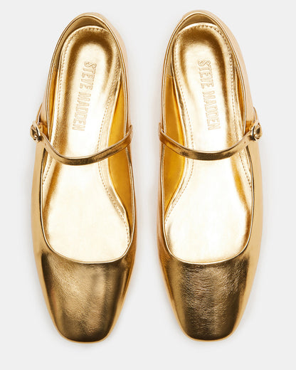 Steve Madden MAPLE Gold Leather Women's Mary Jane Ballet Flat
