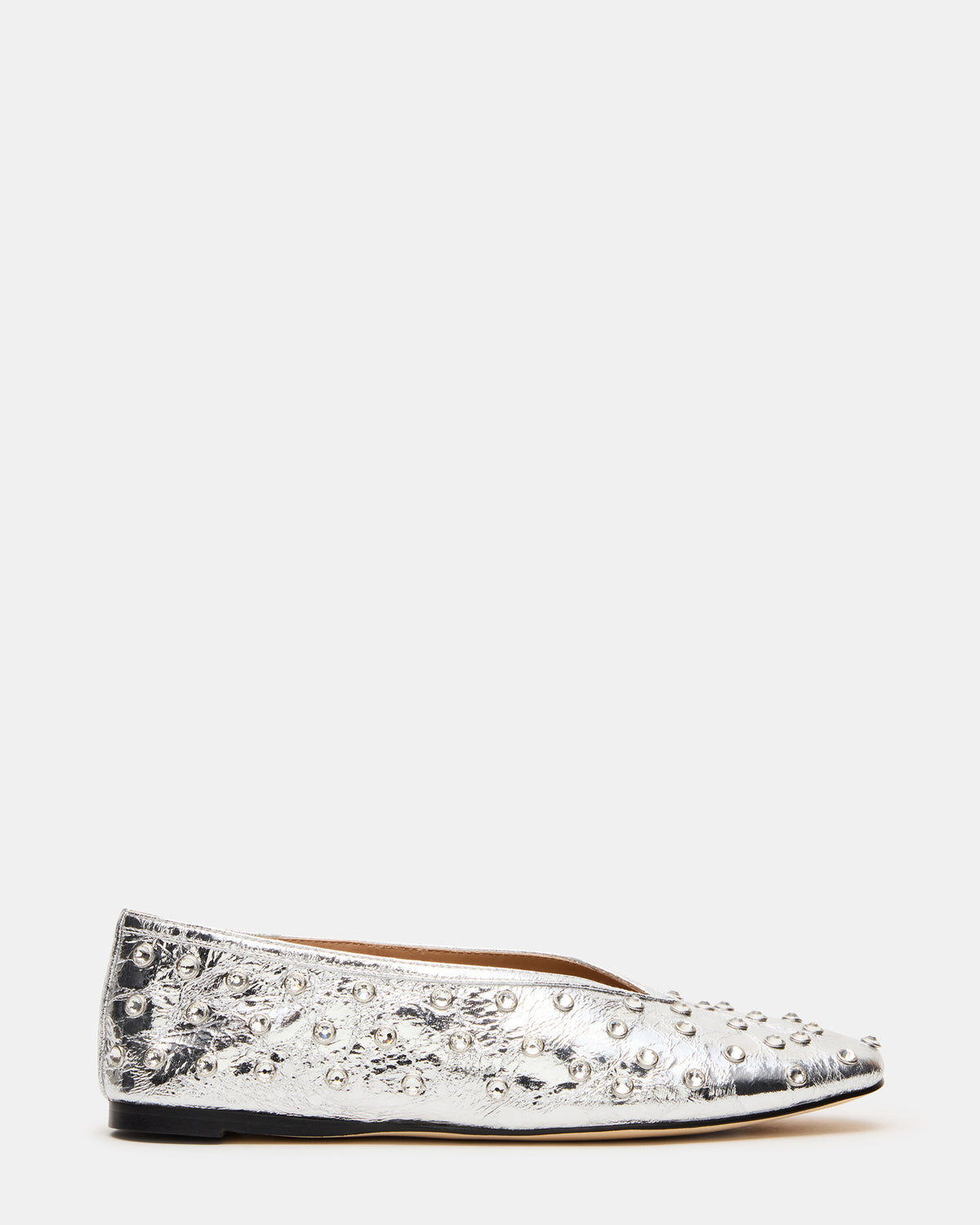 Steve Madden LENI Silver Rhinestones Square-Toe Ballet Women's Flat