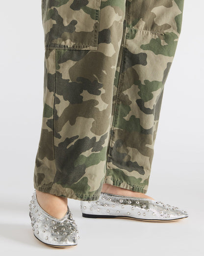 Steve Madden LENI Silver Rhinestones Square-Toe Ballet Women's Flat
