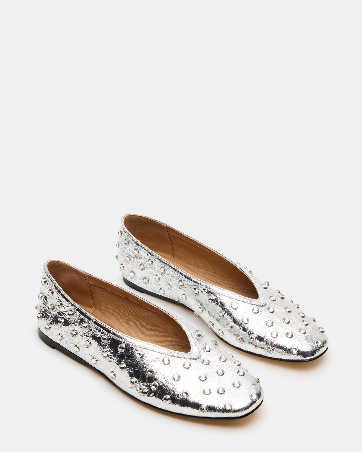 Steve Madden LENI Silver Rhinestones Square-Toe Ballet Women's Flat