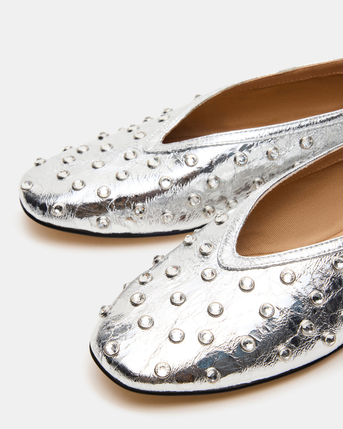 Steve Madden LENI Silver Rhinestones Square-Toe Ballet Women's Flat