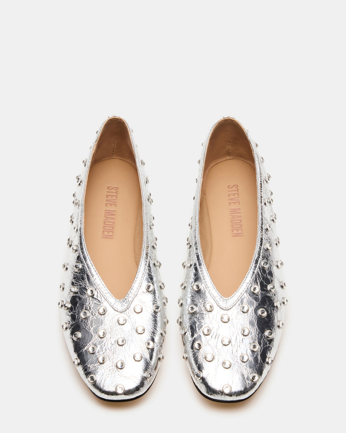 Steve Madden LENI Silver Rhinestones Square-Toe Ballet Women's Flat